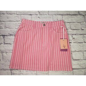 NEW Women's Victor Glemaud Pinstripe High-Rise Mini Jean Skirt Pink